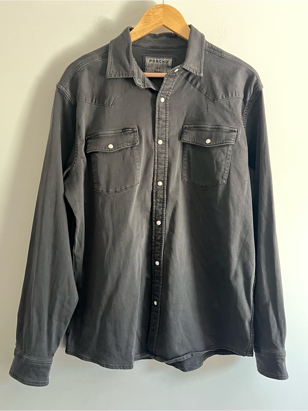 Poncho Western Denim Shirt Mens Large Black Pearl Snap long sleeve